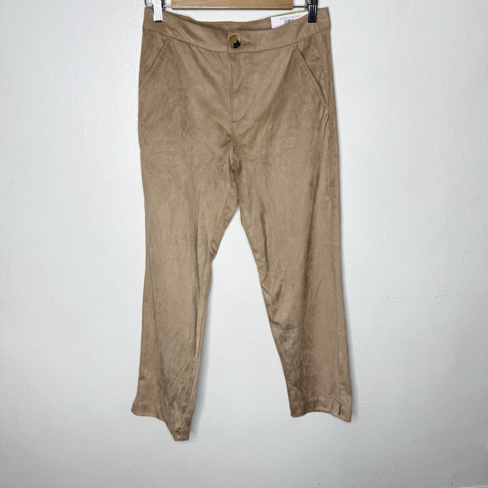 New Style And Co Faux Suede Straight Leg Tan Nostalgic Neutral Pants Women's 4